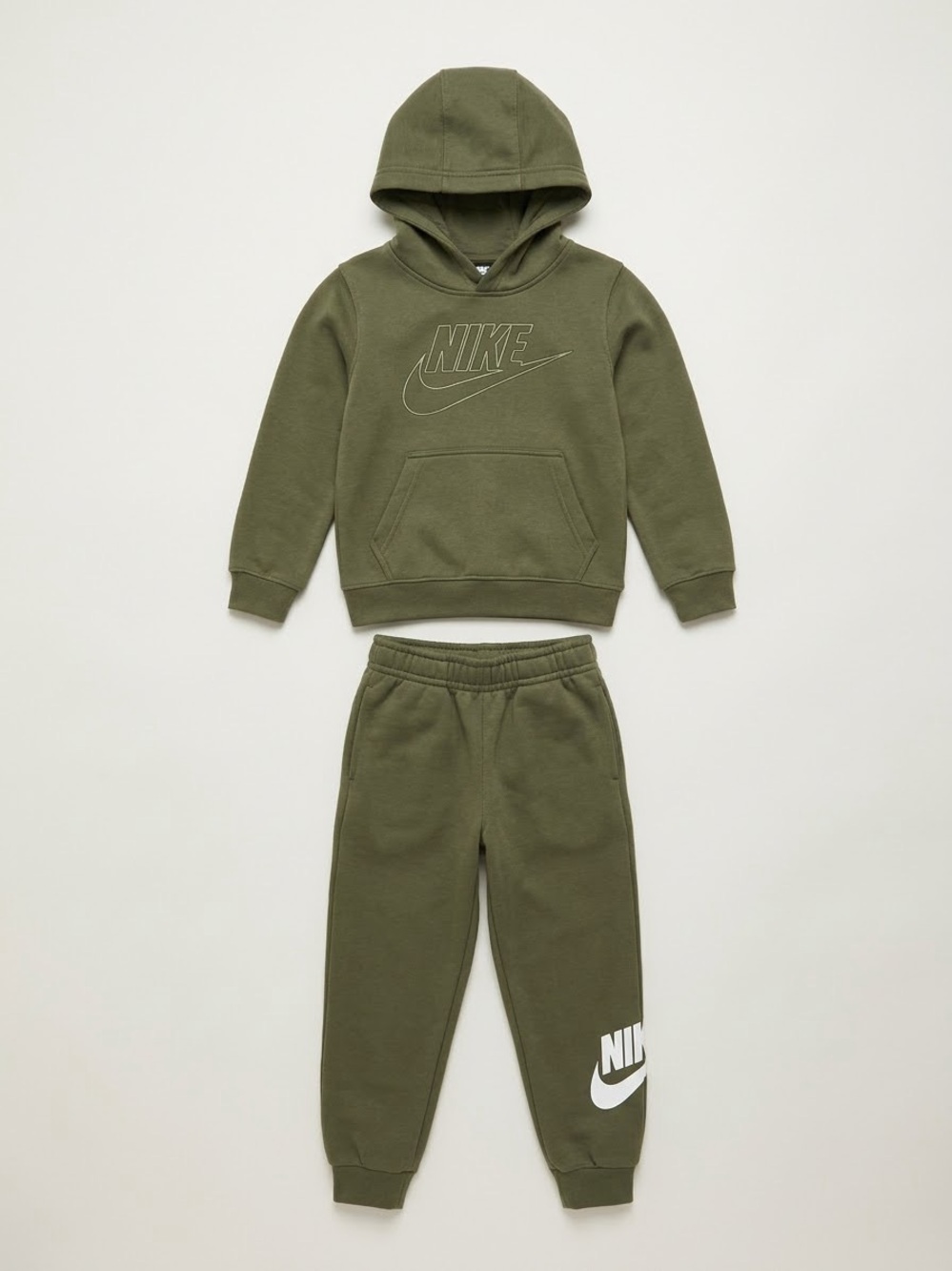 Nike Kids Olive Green Fleece Hoodie & Joggers Sweatsuit Set Size 4-5Y / 4T 5T